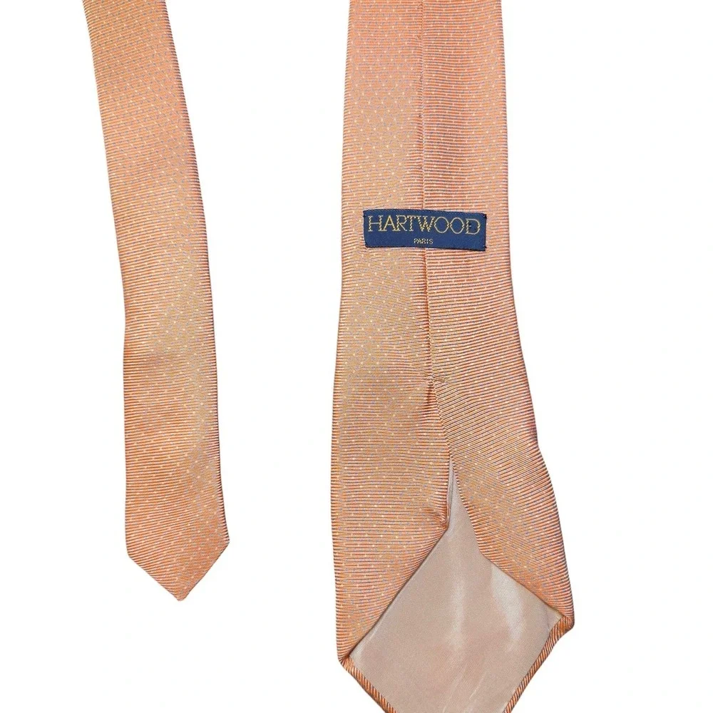 Hartwood‎ Paris Men's Necktie Peach with Blue & White Polka Dot Pattern
